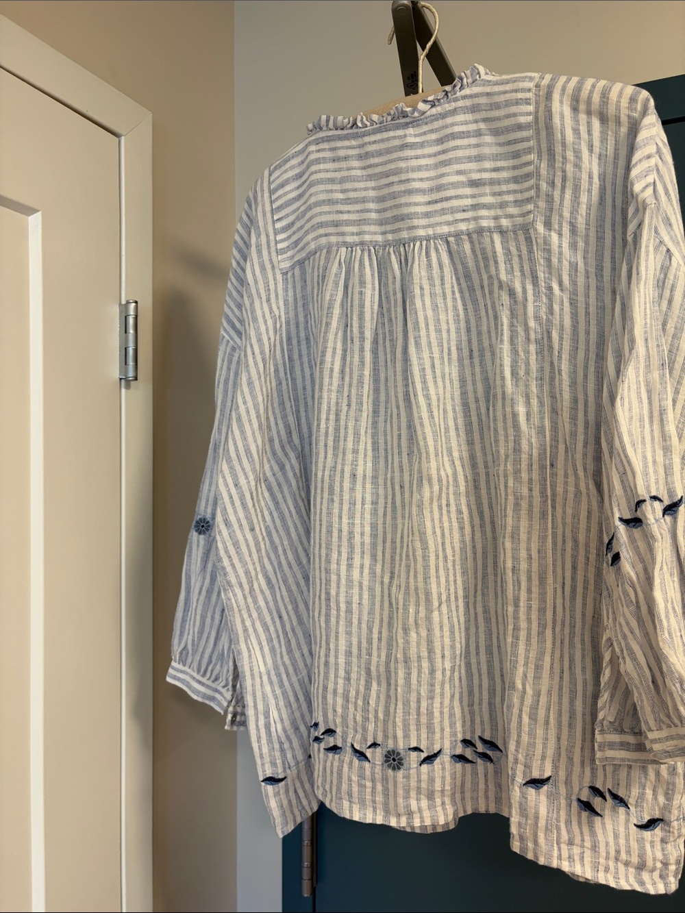 J. Jill White & Blue Striped Embroidered Peasant Tunic - Picture 3 of 9